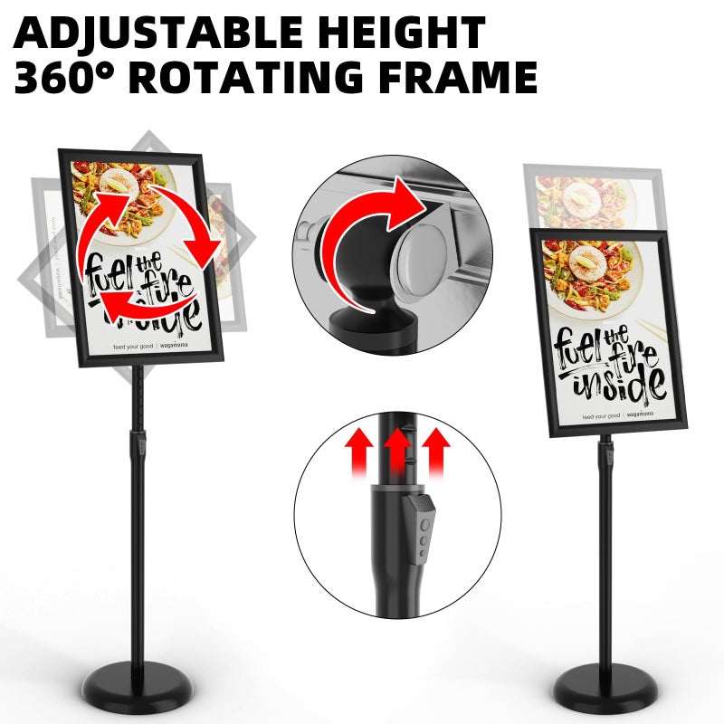 KOOV Sign Holder 8.5x11 inch-Adjustable Sign Stand for Display, Floor Standing Sign Holder Stand, Pedestal Heavy Duty Poster Stand with Round Base for Display, Advertisement, and Outdoor (1Pack) - Image 3